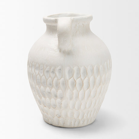 Basma White Scale Textured Ceramic Vase w/ Handles from Mercana - Luna Furniture