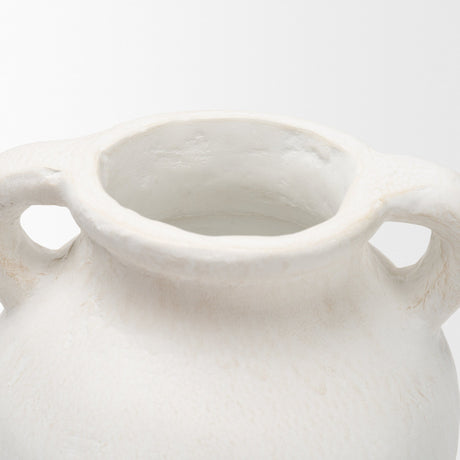 Basma White Scale Textured Ceramic Vase w/ Handles from Mercana - Luna Furniture