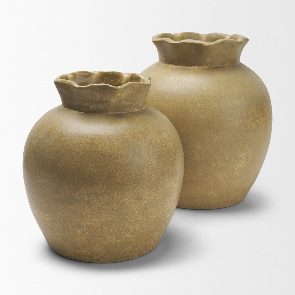 Melo Small Distressed Citron Yellow Ceramic Vase from Mercana - Luna Furniture