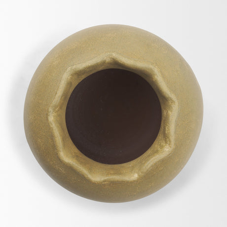 Melo Large Distressed Citron Yellow Ceramic Vase from Mercana - Luna Furniture