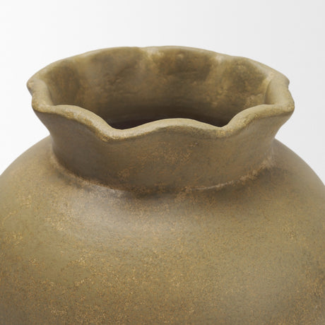 Melo Large Distressed Citron Yellow Ceramic Vase from Mercana - Luna Furniture