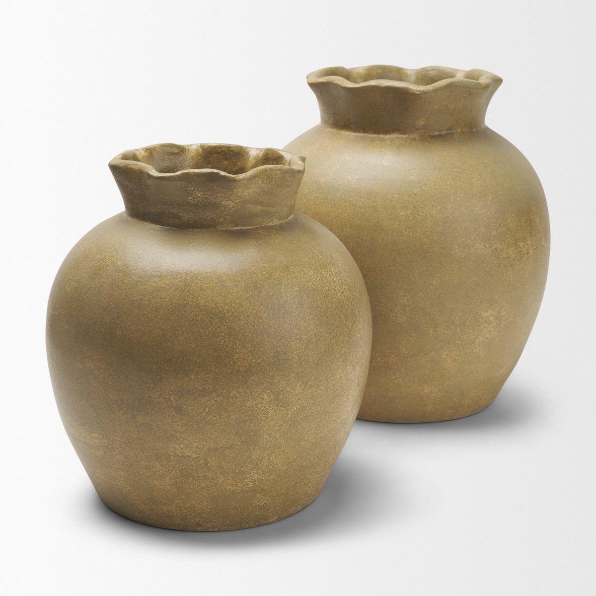 Melo Large Distressed Citron Yellow Ceramic Vase from Mercana - Luna Furniture