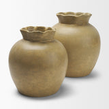 Melo Large Distressed Citron Yellow Ceramic Vase from Mercana - Luna Furniture