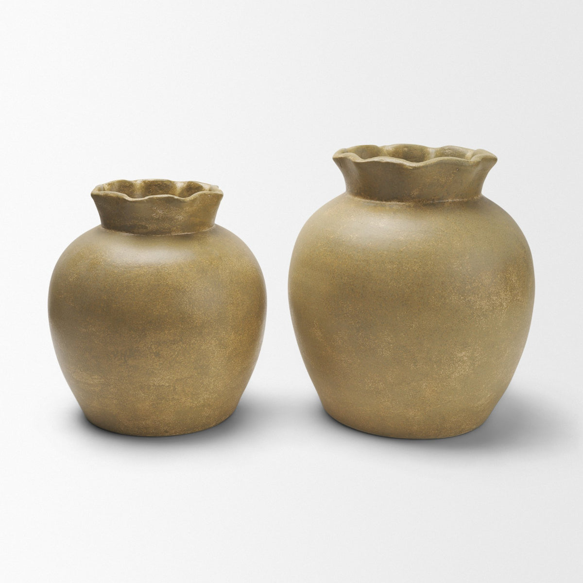 Melo Large Distressed Citron Yellow Ceramic Vase from Mercana - Luna Furniture
