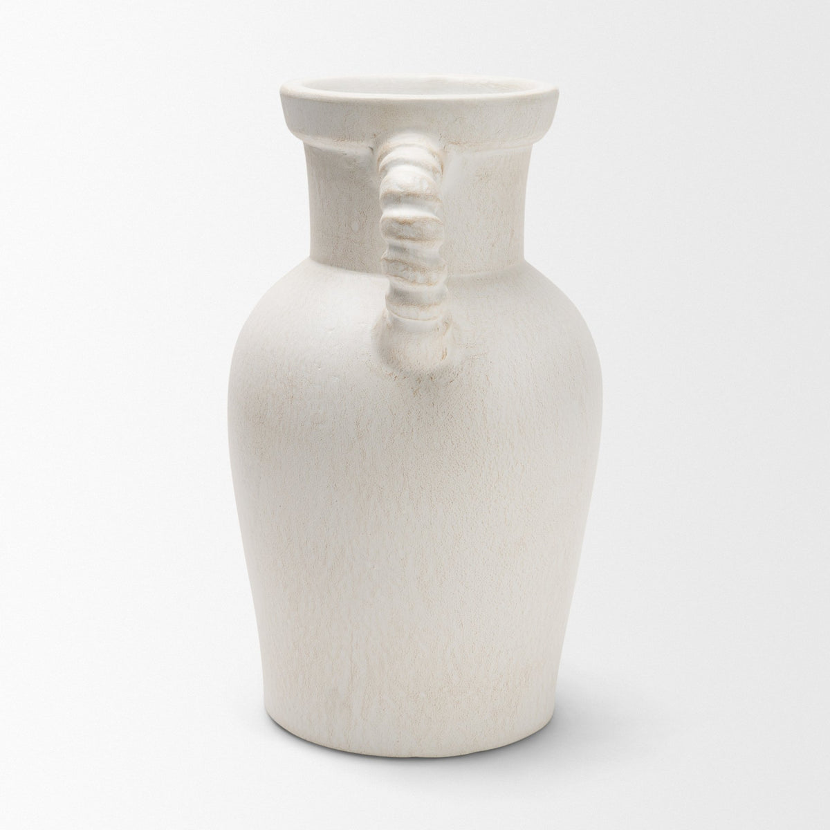 Trenza Small White Ceramic Vase w/ Twisted Handles from Mercana - Luna Furniture