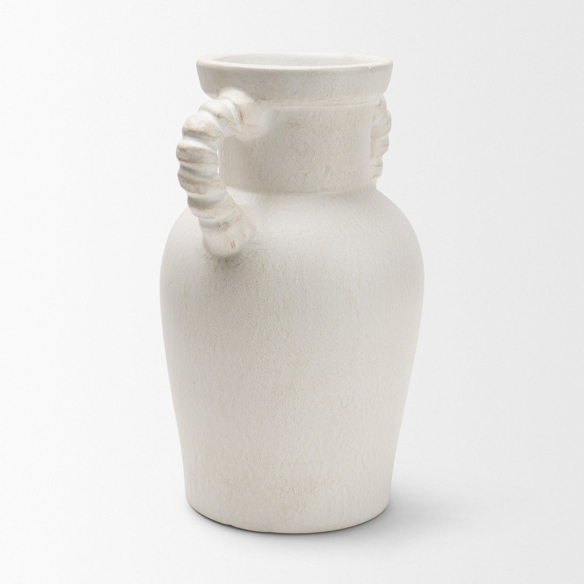 Trenza Small White Ceramic Vase w/ Twisted Handles from Mercana - Luna Furniture
