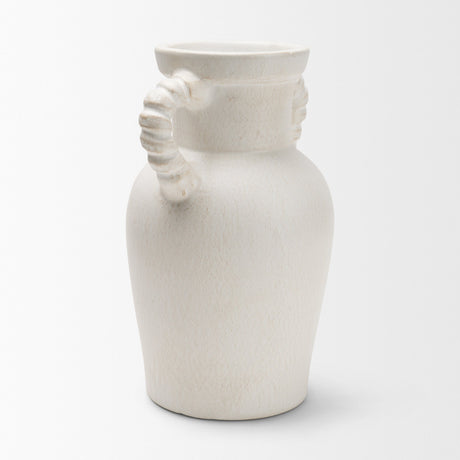 Trenza Small White Ceramic Vase w/ Twisted Handles from Mercana - Luna Furniture