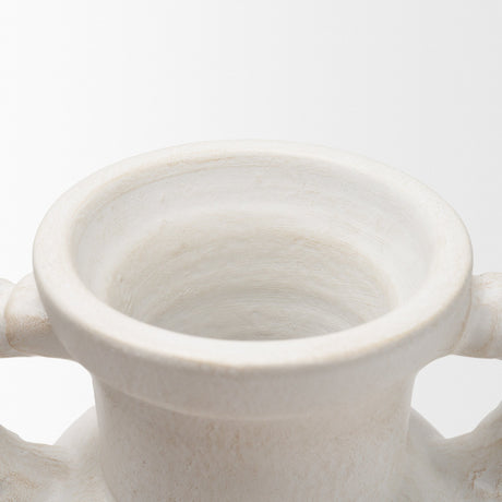 Trenza Small White Ceramic Vase w/ Twisted Handles from Mercana - Luna Furniture