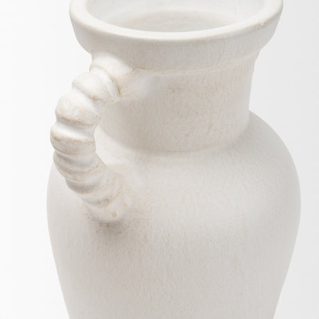 Trenza Small White Ceramic Vase w/ Twisted Handles from Mercana - Luna Furniture