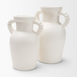 Trenza Small White Ceramic Vase w/ Twisted Handles from Mercana - Luna Furniture