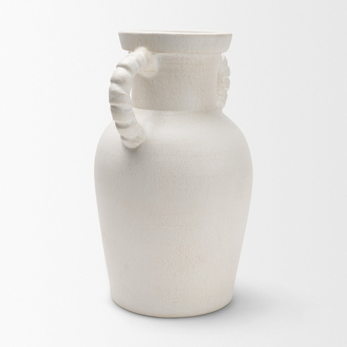 Trenza Large White Ceramic Vase w/ Twisted Handles from Mercana - Luna Furniture