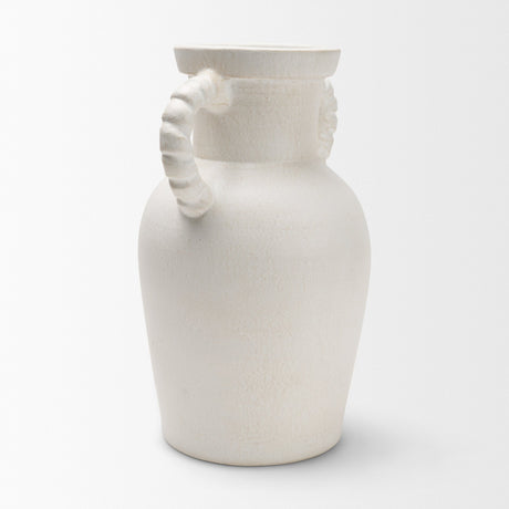 Trenza Large White Ceramic Vase w/ Twisted Handles from Mercana - Luna Furniture