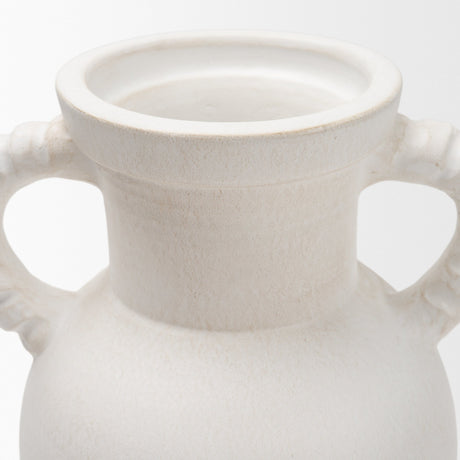 Trenza Large White Ceramic Vase w/ Twisted Handles from Mercana - Luna Furniture