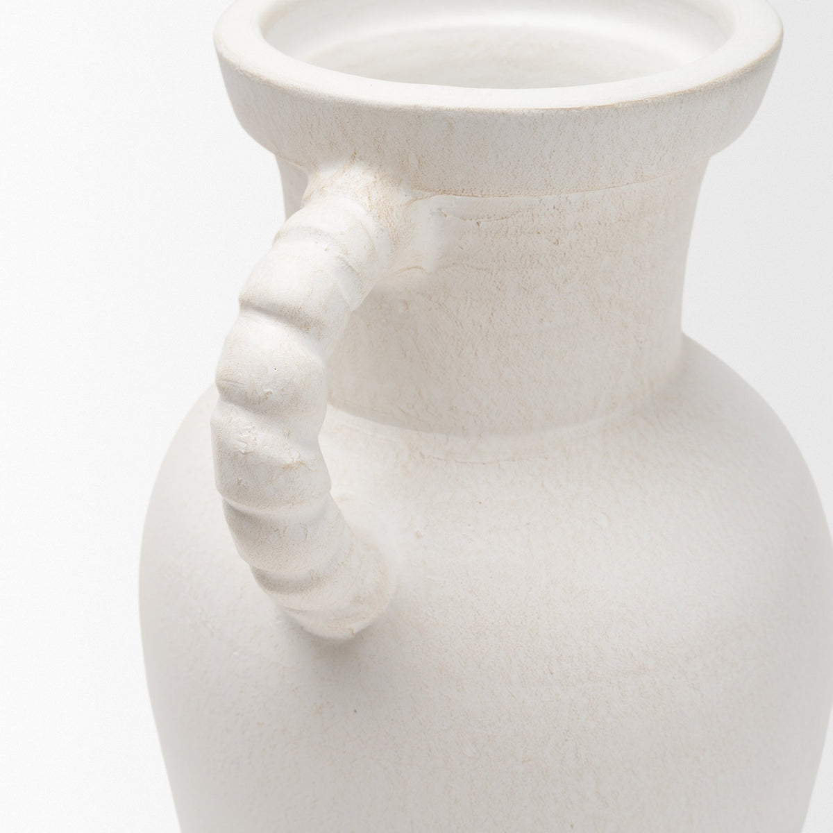Trenza Large White Ceramic Vase w/ Twisted Handles from Mercana - Luna Furniture