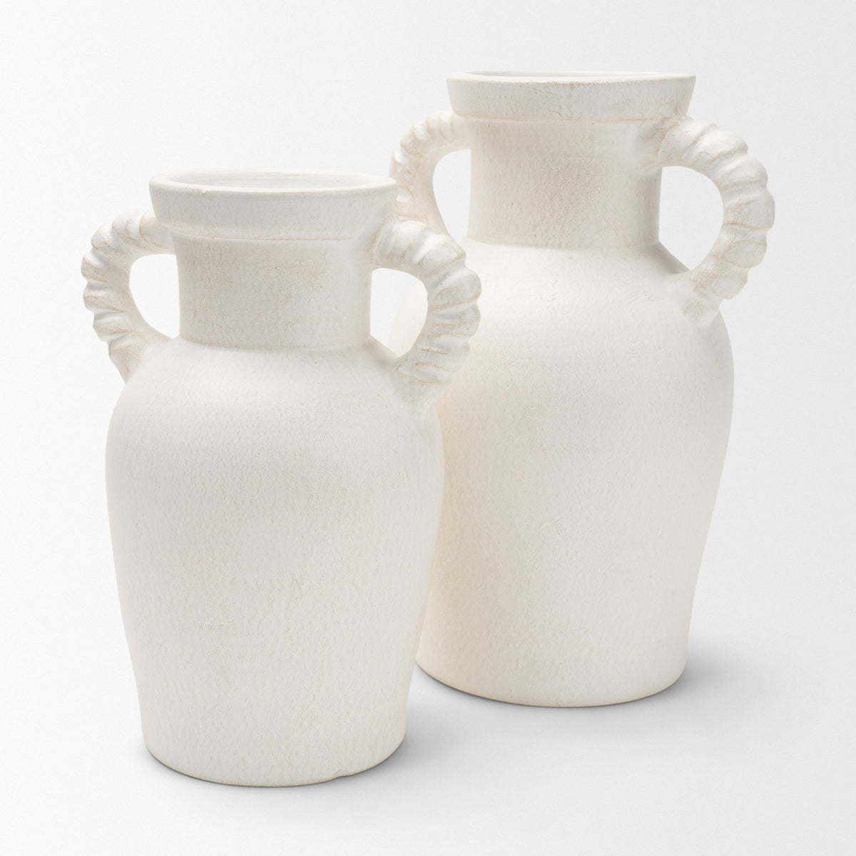 Trenza Large White Ceramic Vase w/ Twisted Handles from Mercana - Luna Furniture