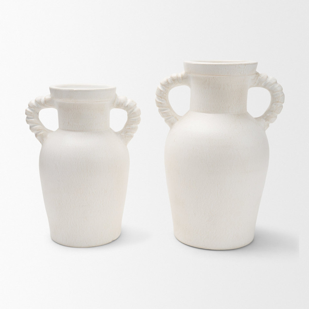 Trenza Large White Ceramic Vase w/ Twisted Handles from Mercana - Luna Furniture