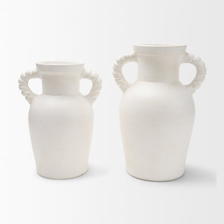 Trenza Large White Ceramic Vase w/ Twisted Handles from Mercana - Luna Furniture