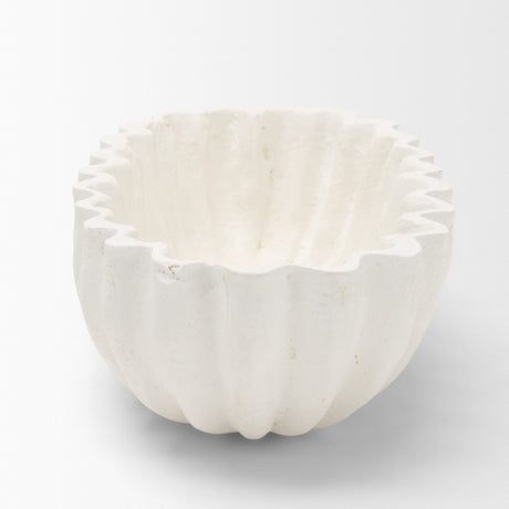 Camelia Fluted White Paper Mache Long Centerpiece Bowl from Mercana - Luna Furniture