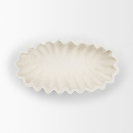 Camelia Fluted White Paper Mache Long Centerpiece Bowl from Mercana - Luna Furniture