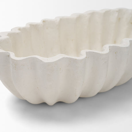 Camelia Fluted White Paper Mache Long Centerpiece Bowl from Mercana - Luna Furniture