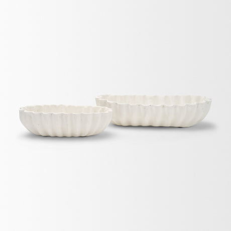 Camelia Fluted White Paper Mache Long Centerpiece Bowl from Mercana - Luna Furniture