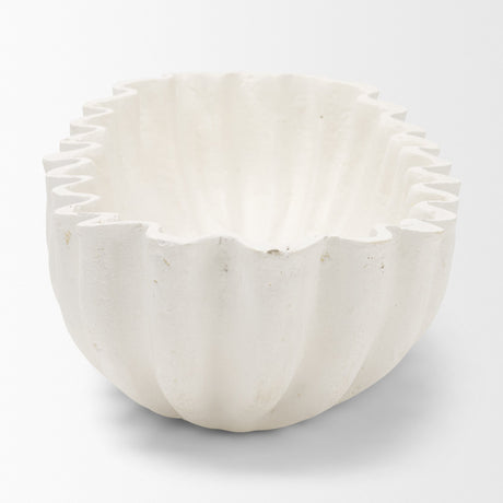 Camelia Large Fluted White Paper Mache Round Centerpiece Bowl from Mercana - Luna Furniture