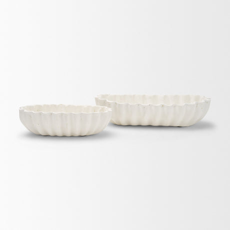 Camelia Large Fluted White Paper Mache Round Centerpiece Bowl from Mercana - Luna Furniture