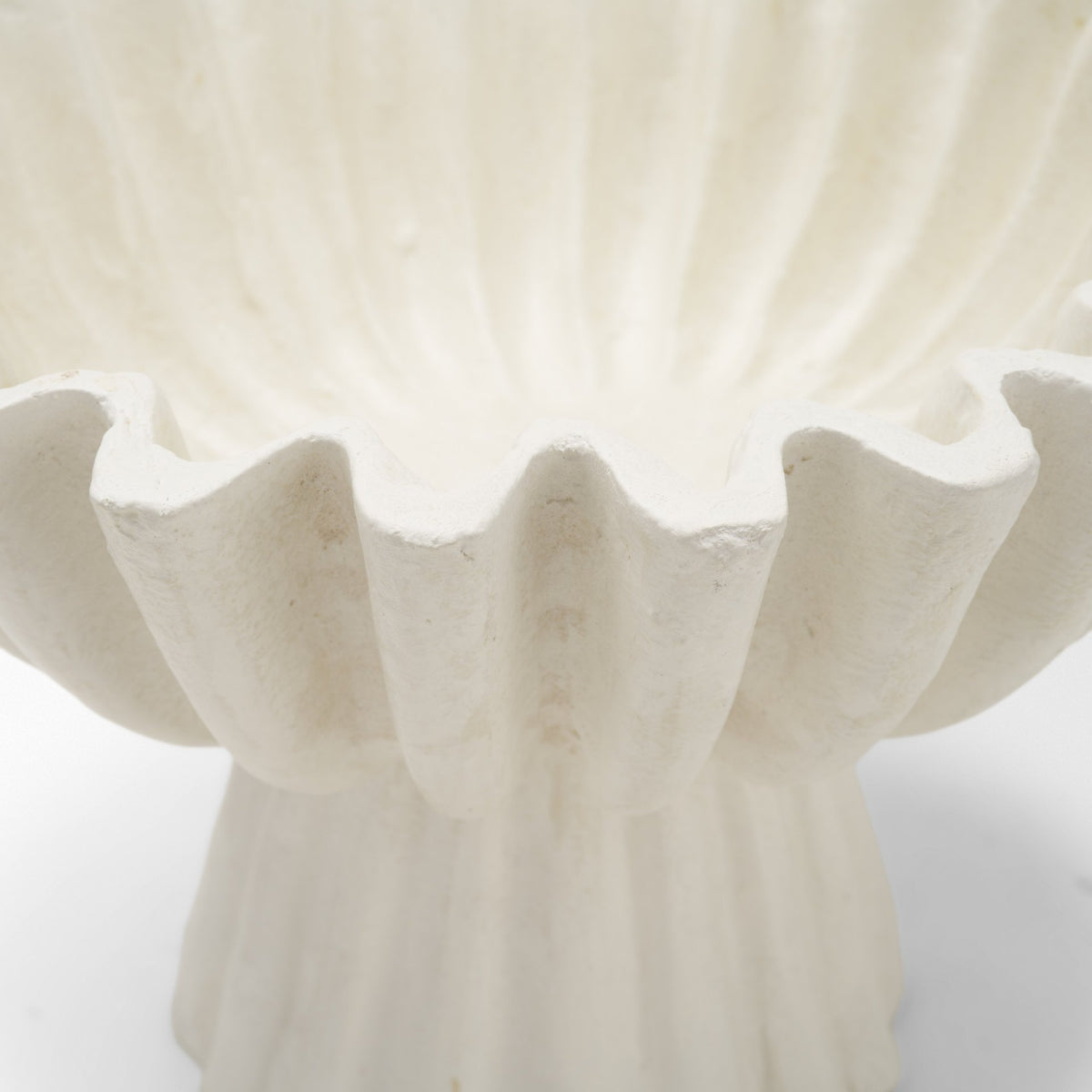 Camelia Fluted White Paper Mache Pedastal Centerpiece Bowl from Mercana - Luna Furniture