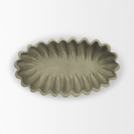 Camelia Fluted Sage Green Paper Mache Long Centerpiece Bowl from Mercana - Luna Furniture