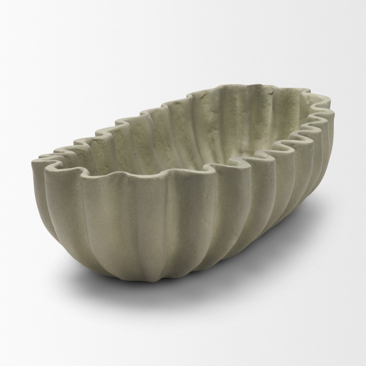 Camelia Large Fluted Sage Green Paper Mache Round Centerpiece Bowl from Mercana - Luna Furniture