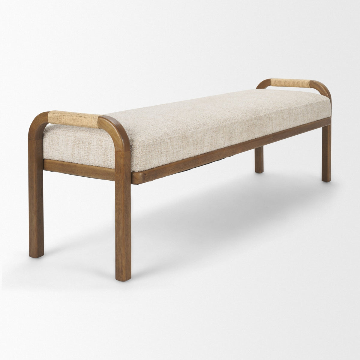 Freya Upholstered Bench | Oatmeal Fabric | Brown Wood Frame from Mercana - Luna Furniture