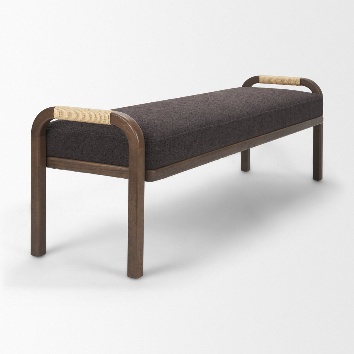 Freya Upholstered Bench | Charcoal Fabric | Brown Wood Frame from Mercana - Luna Furniture