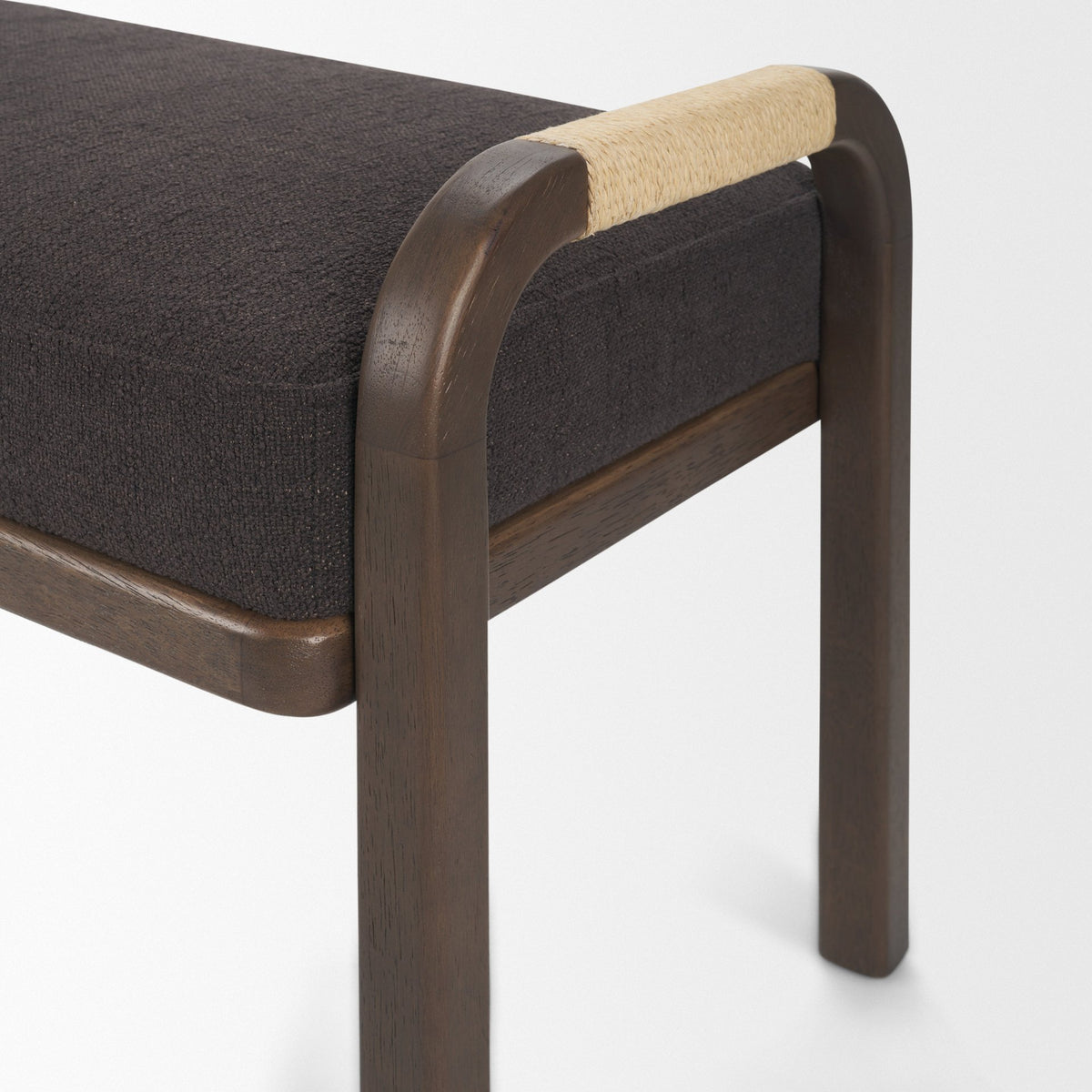 Freya Upholstered Bench | Charcoal Fabric | Brown Wood Frame from Mercana - Luna Furniture