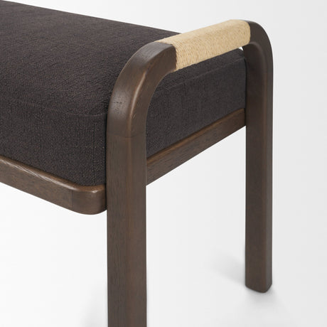 Freya Upholstered Bench | Charcoal Fabric | Brown Wood Frame from Mercana - Luna Furniture