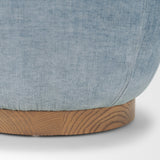 Siren French Blue Fabric w/ Brown Ash Wood Round Accent Stool from Mercana - Luna Furniture