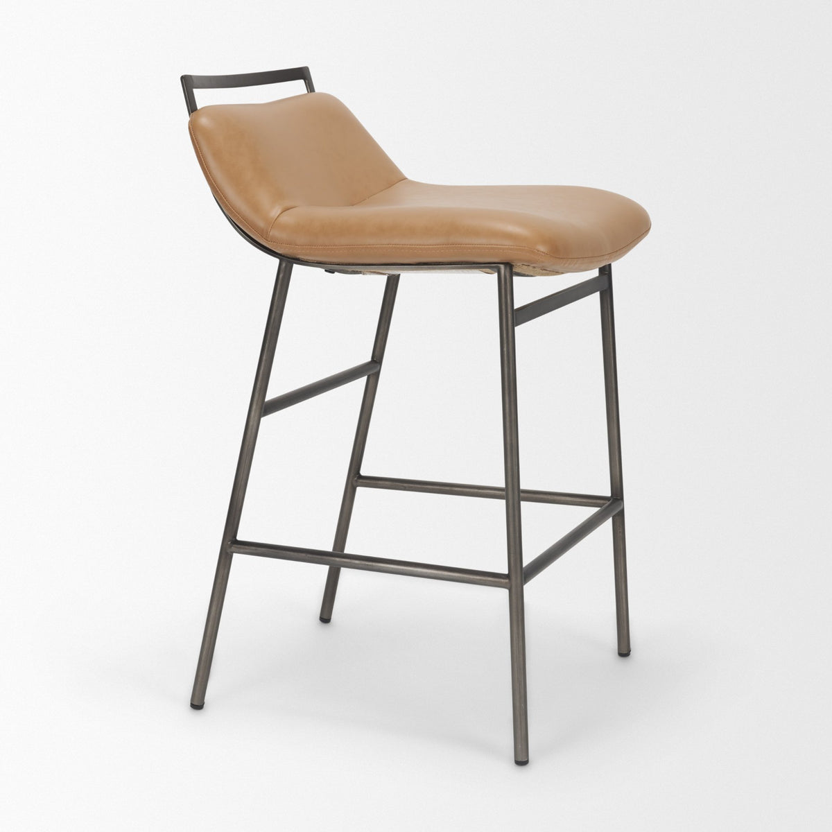 Kavalan Backless 33.5in Seat Counter Stool | Tan Leather w/ Gunmetal from Mercana - Luna Furniture