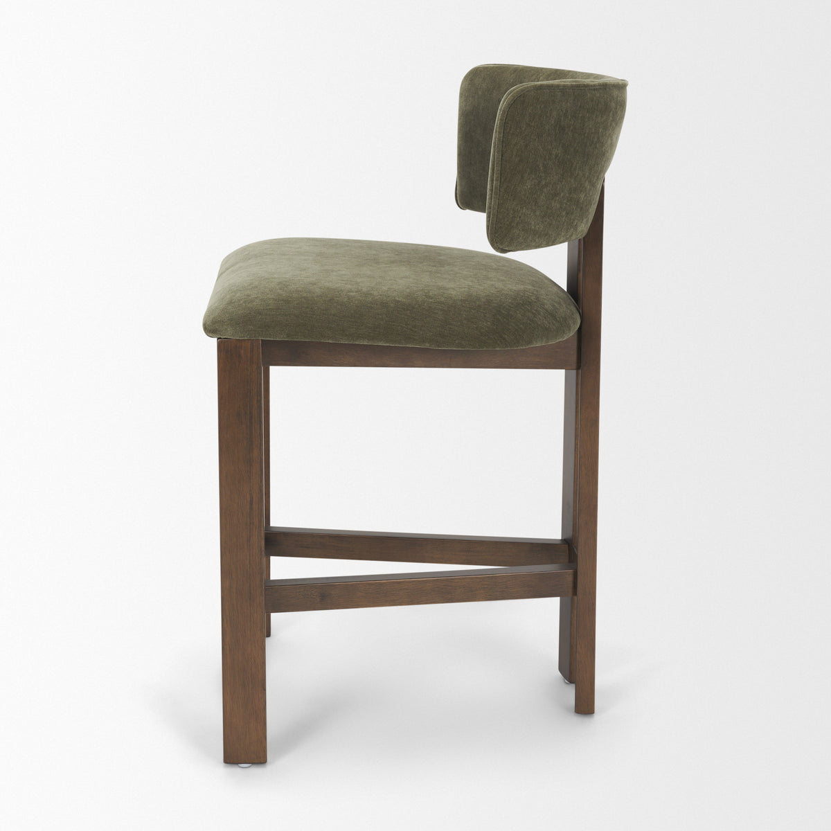 Soho Open Back 35.3in Seat Counter Stool | Olive Fabric w/ Brown Wood from Mercana - Luna Furniture