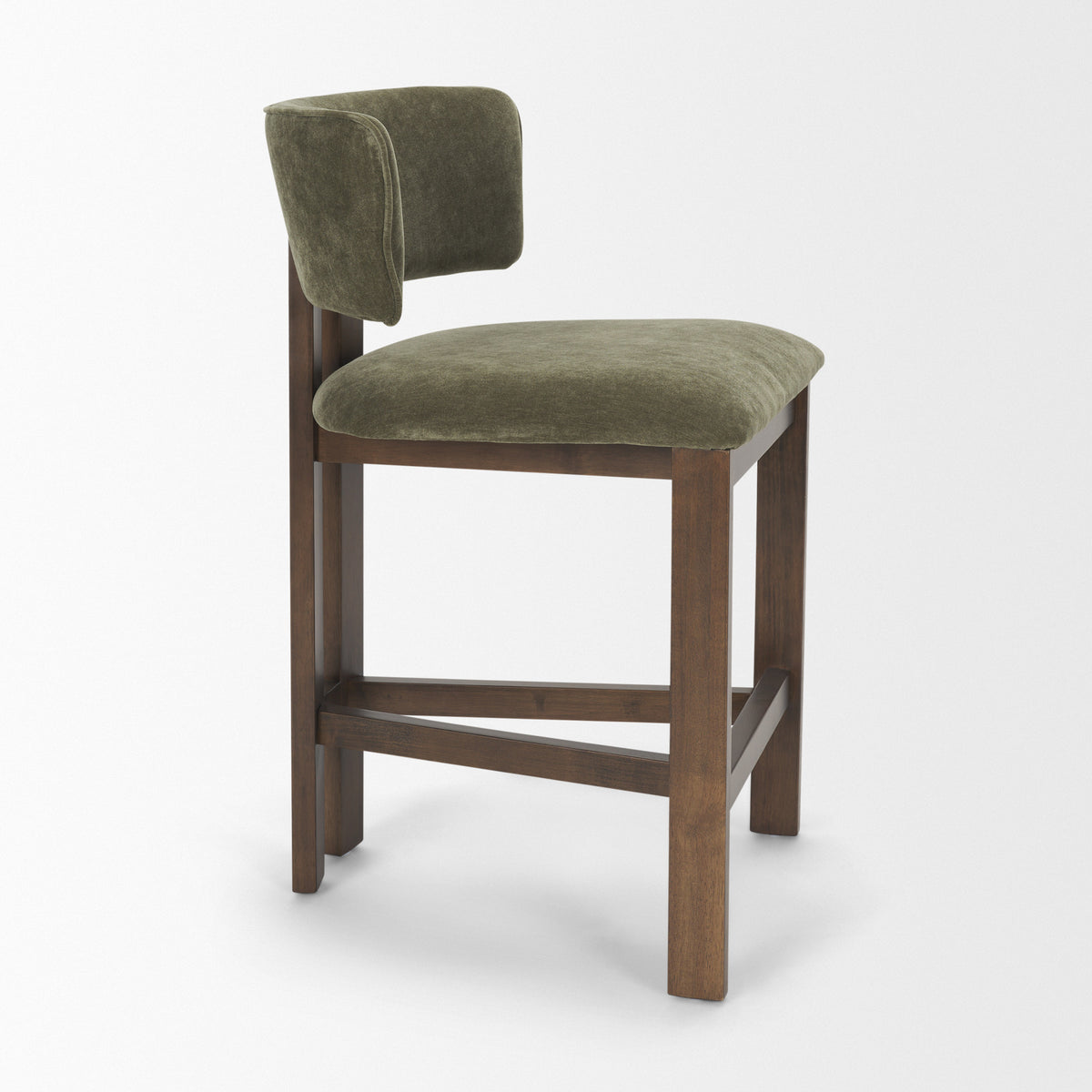Soho Open Back 35.3in Seat Counter Stool | Olive Fabric w/ Brown Wood from Mercana - Luna Furniture