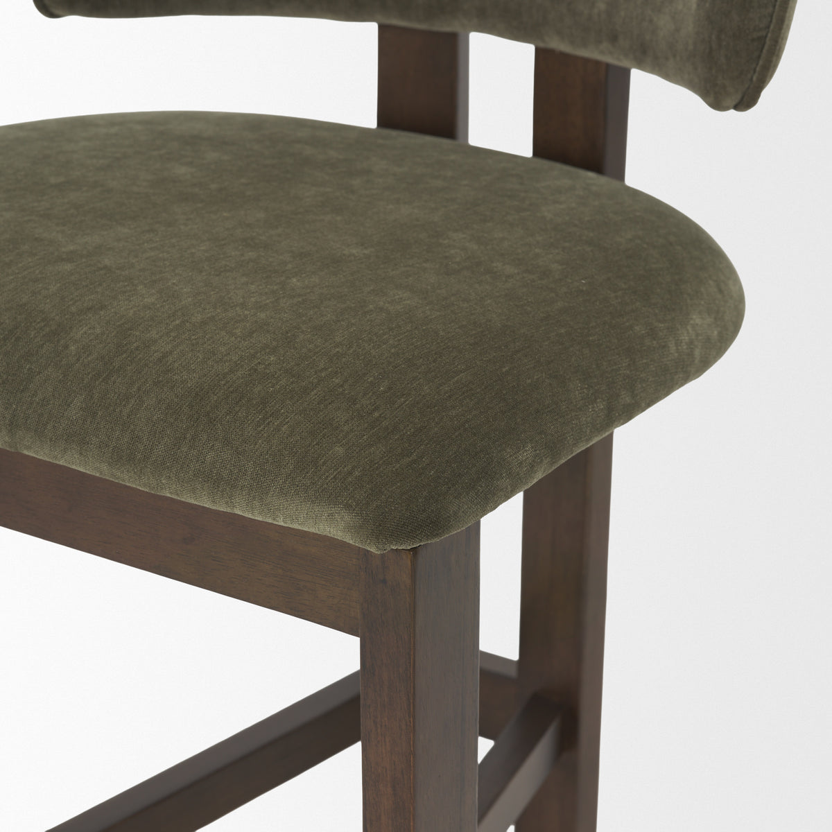 Soho Open Back 35.3in Seat Counter Stool | Olive Fabric w/ Brown Wood from Mercana - Luna Furniture