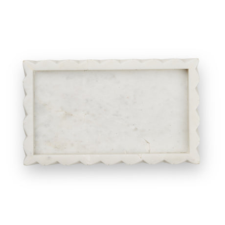 Camellia Rectangular White Marble Scalloped Tray from Mercana - Luna Furniture