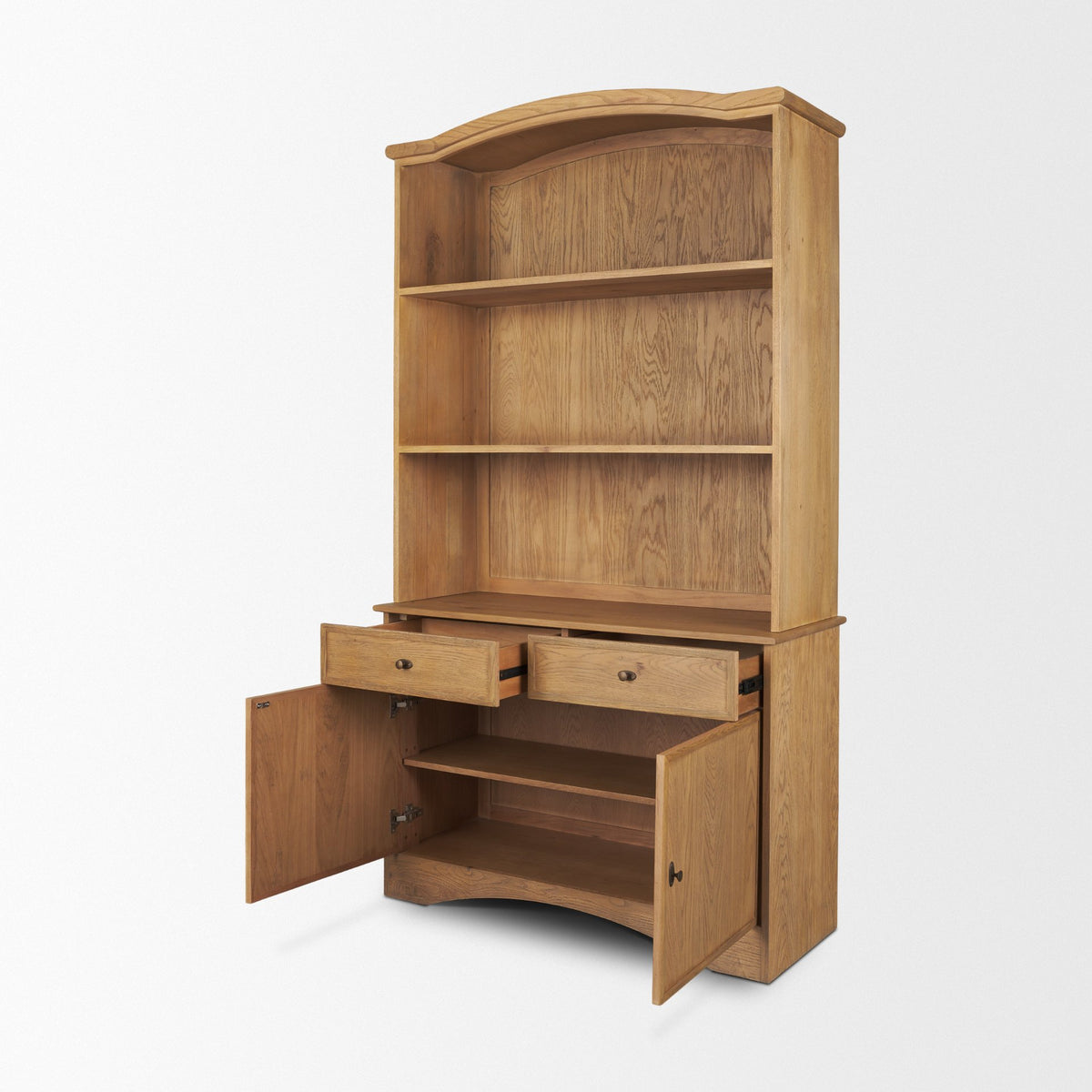 Carrington 85" Sideboard & Hutch | Brown Oak Wood w/ Brass Hardware from Mercana - Luna Furniture