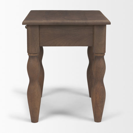 Angeline Spool Turned End Table | Dark Brown Wood | 1 Drawer from Mercana - Luna Furniture