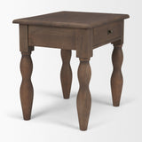 Angeline Spool Turned End Table | Dark Brown Wood | 1 Drawer from Mercana - Luna Furniture