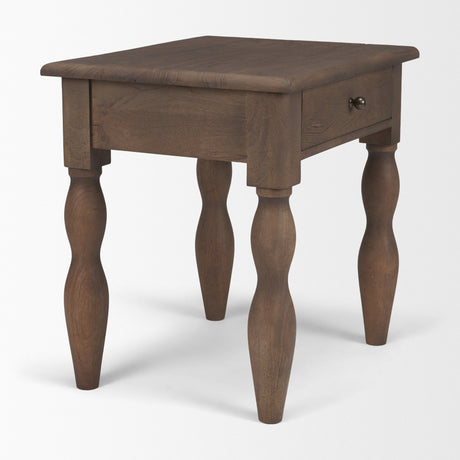 Angeline Spool Turned End Table | Dark Brown Wood | 1 Drawer from Mercana - Luna Furniture