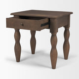 Angeline Spool Turned End Table | Dark Brown Wood | 1 Drawer from Mercana - Luna Furniture
