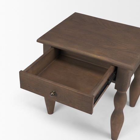 Angeline Spool Turned End Table | Dark Brown Wood | 1 Drawer from Mercana - Luna Furniture