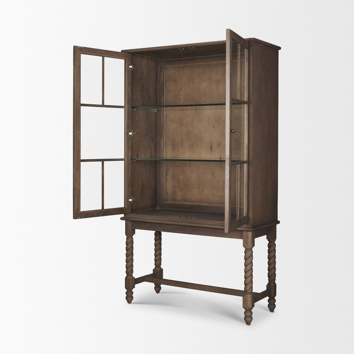 Cromwell Spiral Turned Display Cabinet | Mid-Brown Wood from Mercana - Luna Furniture