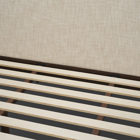Holden King Upholstered Bedframe | Shelter Headboard | Oatmeal Performance Fabric from Mercana - Luna Furniture