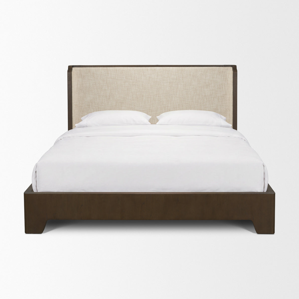 Holden King Upholstered Bedframe | Shelter Headboard | Oatmeal Performance Fabric from Mercana - Luna Furniture