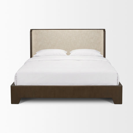 Holden King Upholstered Bedframe | Shelter Headboard | Oatmeal Performance Fabric from Mercana - Luna Furniture